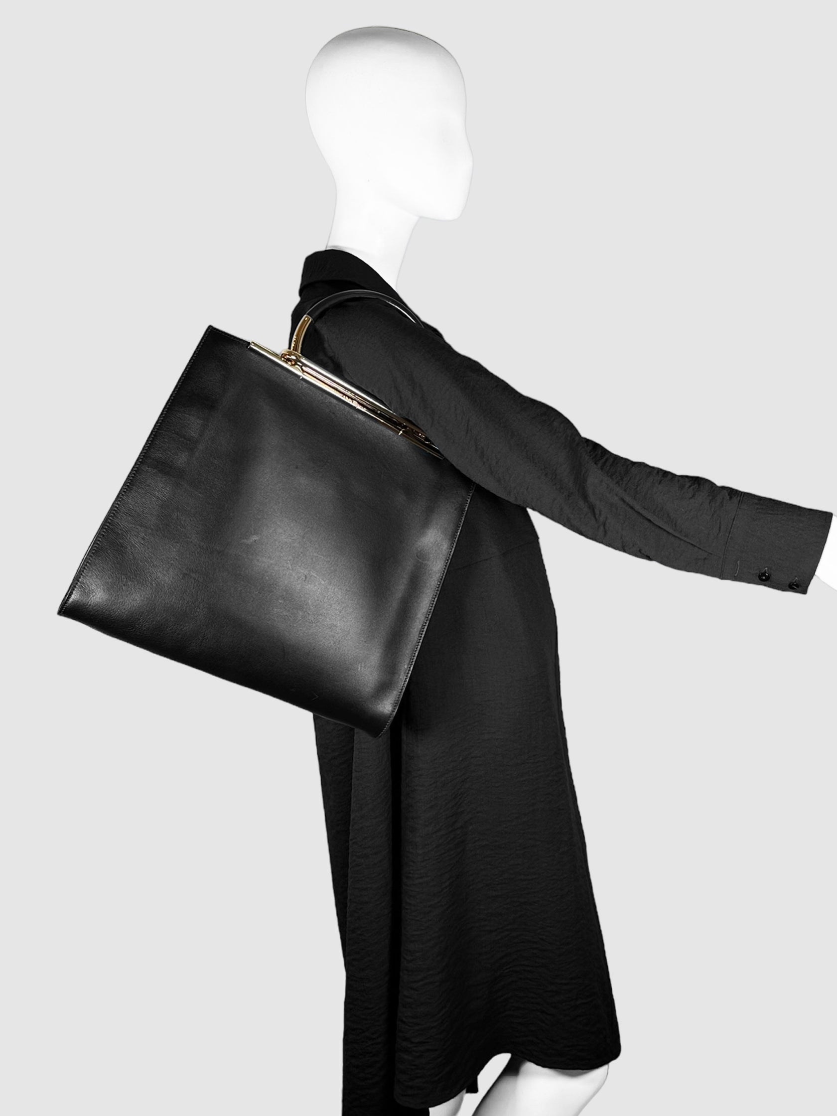 Salvatore Ferragamo Black Top Handle Leather Bag Consignment Secondhand Designer Luxury Resale Toronto Trendy