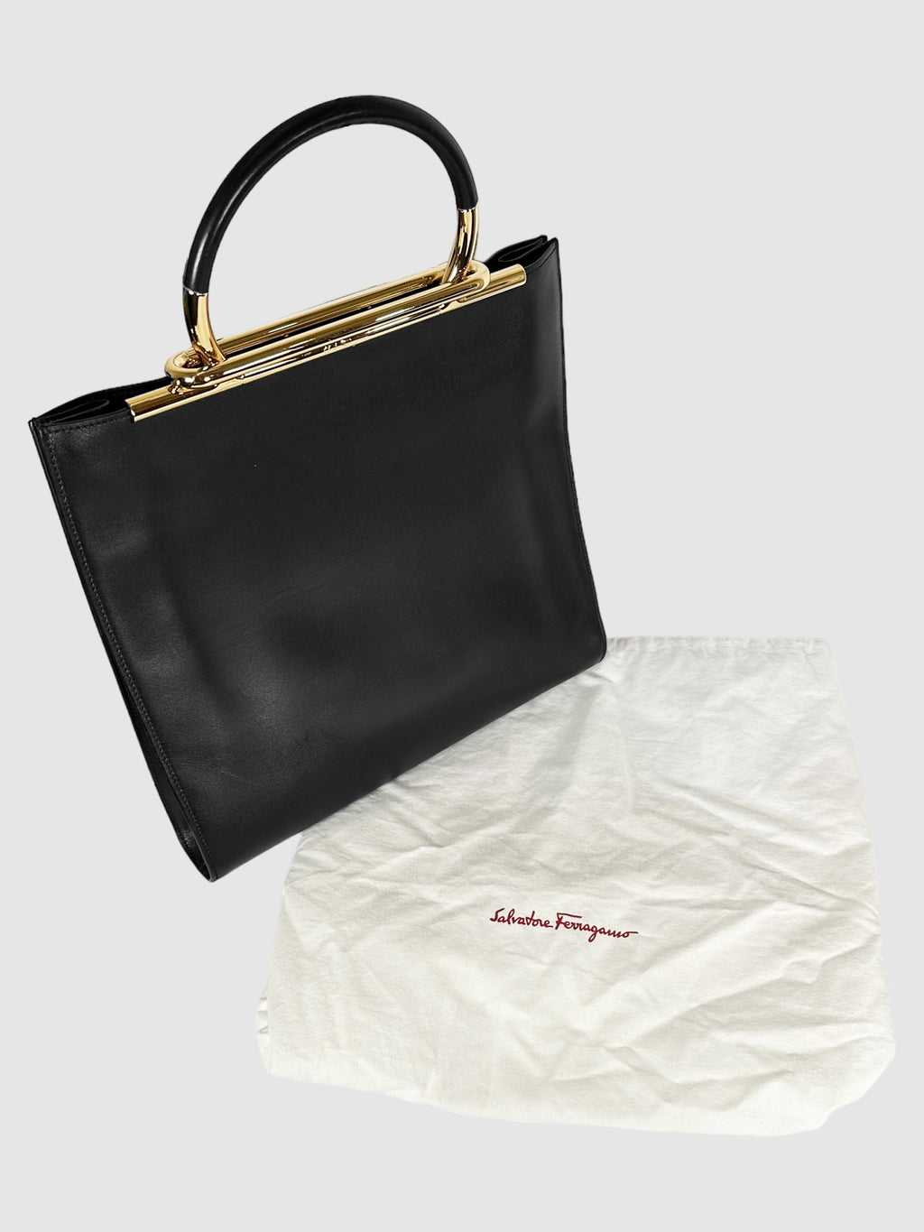 Salvatore Ferragamo Black Top Handle Leather Bag Consignment Secondhand Designer Luxury Resale Toronto Trendy