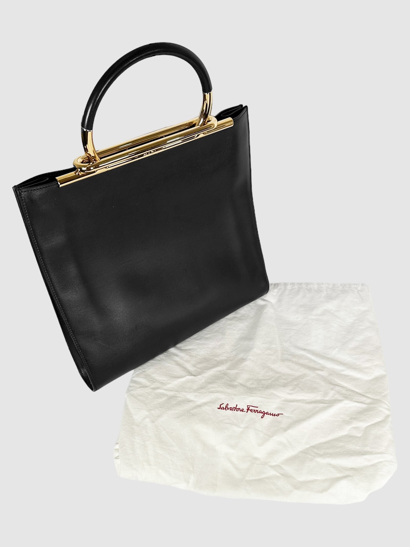 Salvatore Ferragamo Black Top Handle Leather Bag Consignment Secondhand Designer Luxury Resale Toronto Trendy