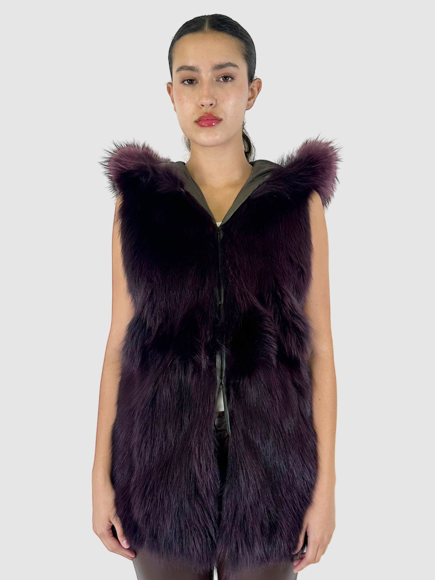 Reversible Hooded Fur Vest - Size XS