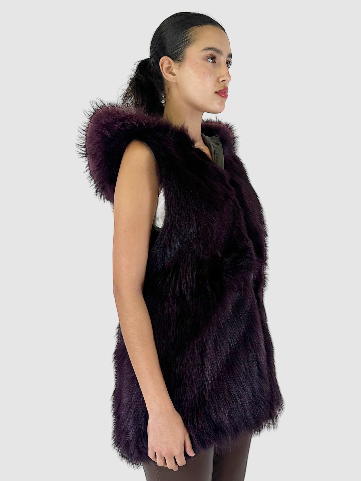 Reversible Hooded Fur Vest - Size XS