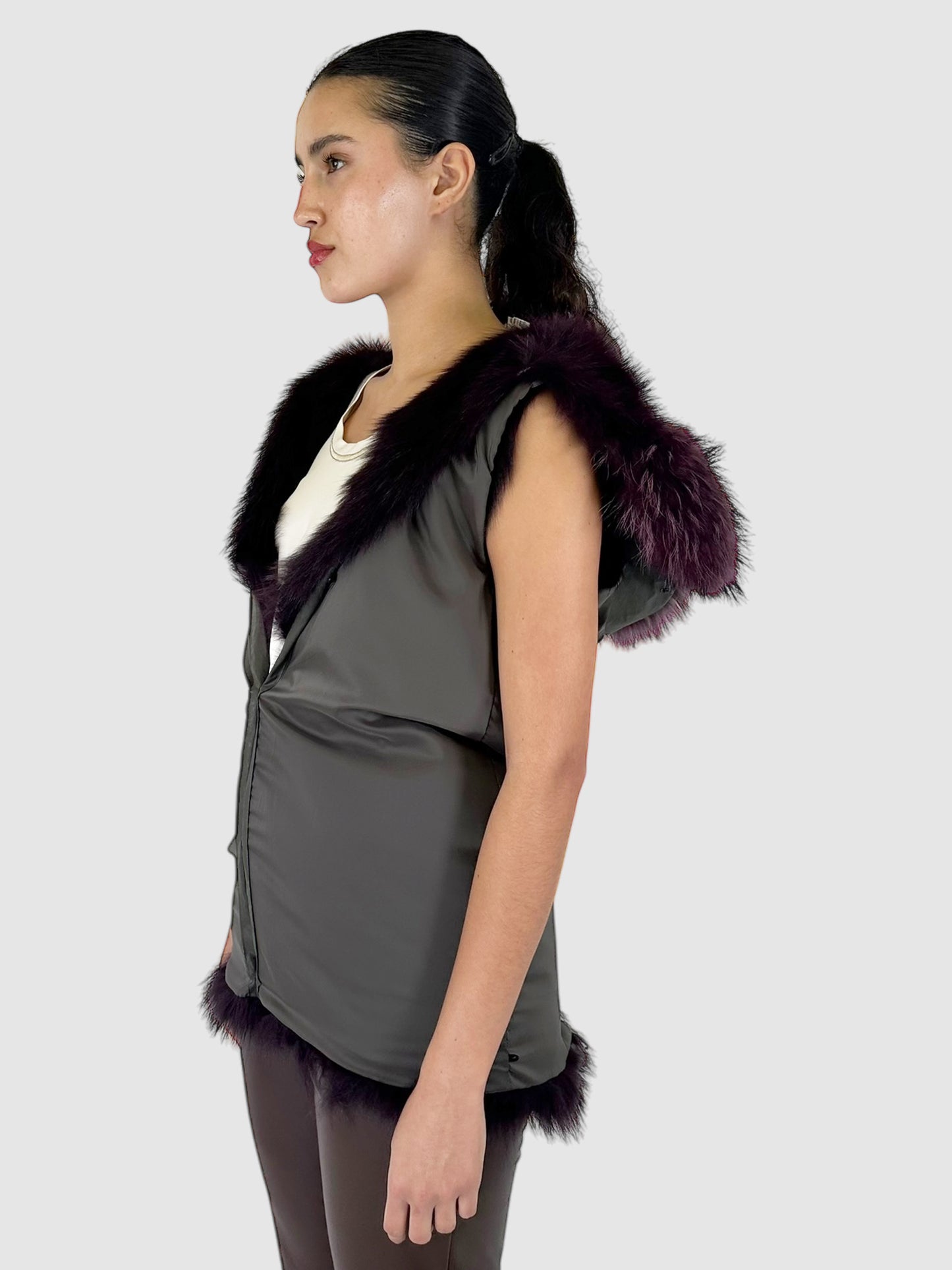 Reversible Hooded Fur Vest - Size XS