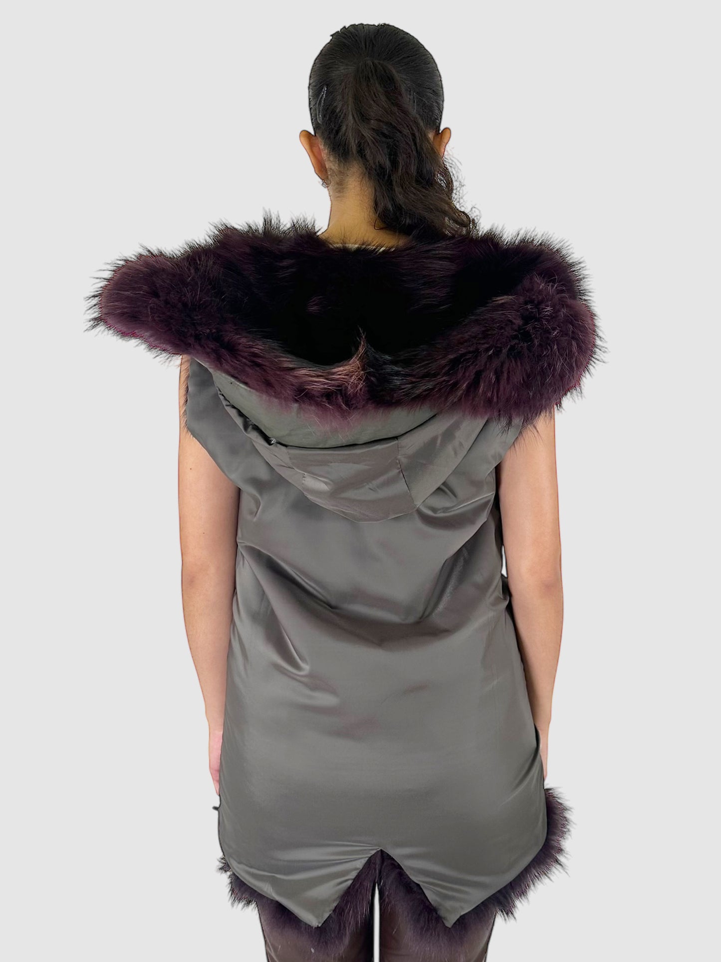 Reversible Hooded Fur Vest - Size XS