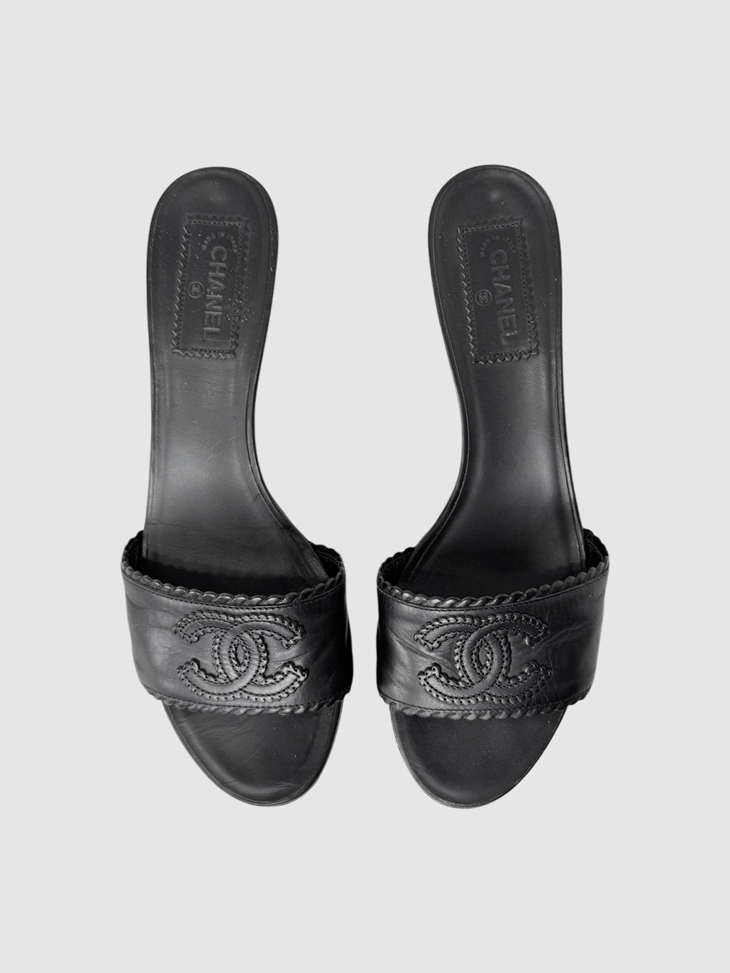 Leather CC Embroidered Slide Mules