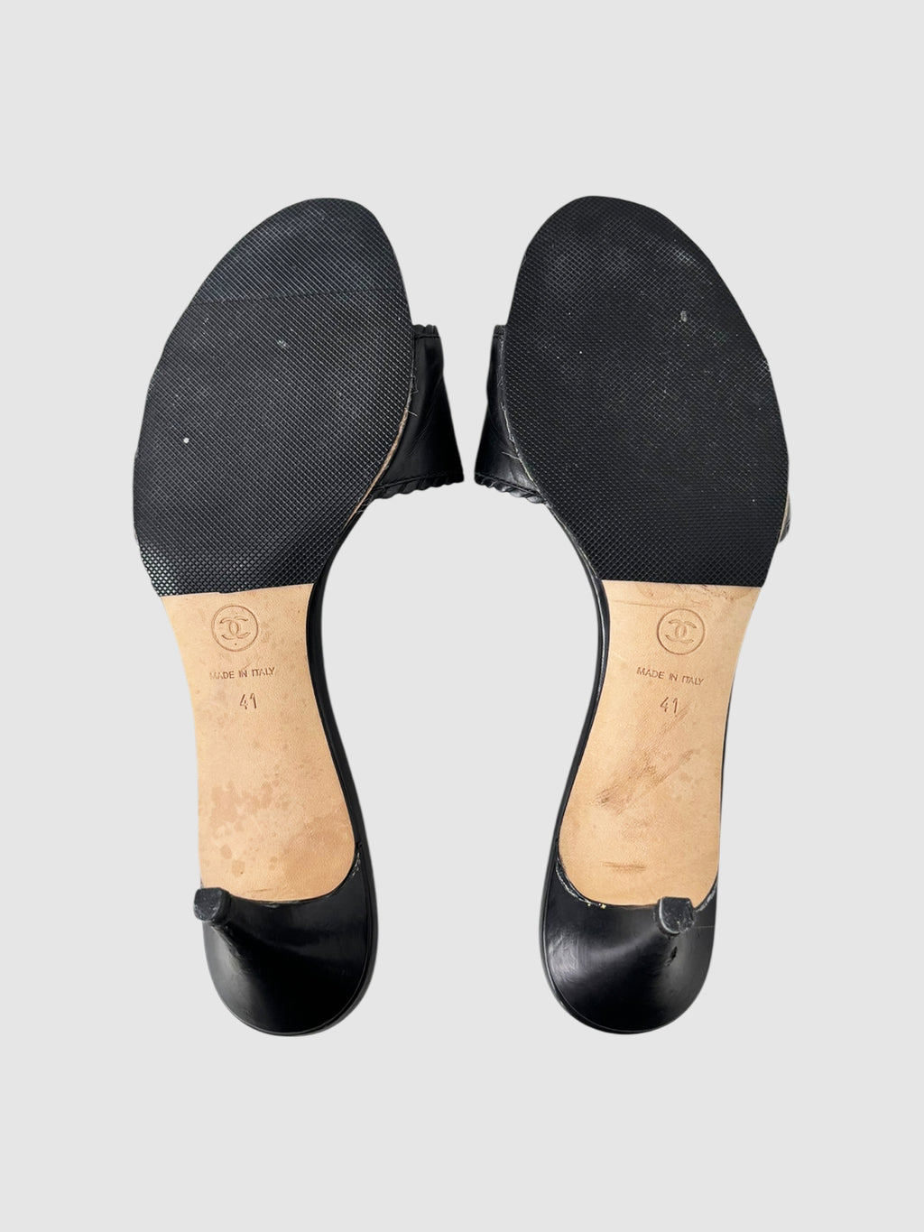 Leather CC Embroidered Slide Mules