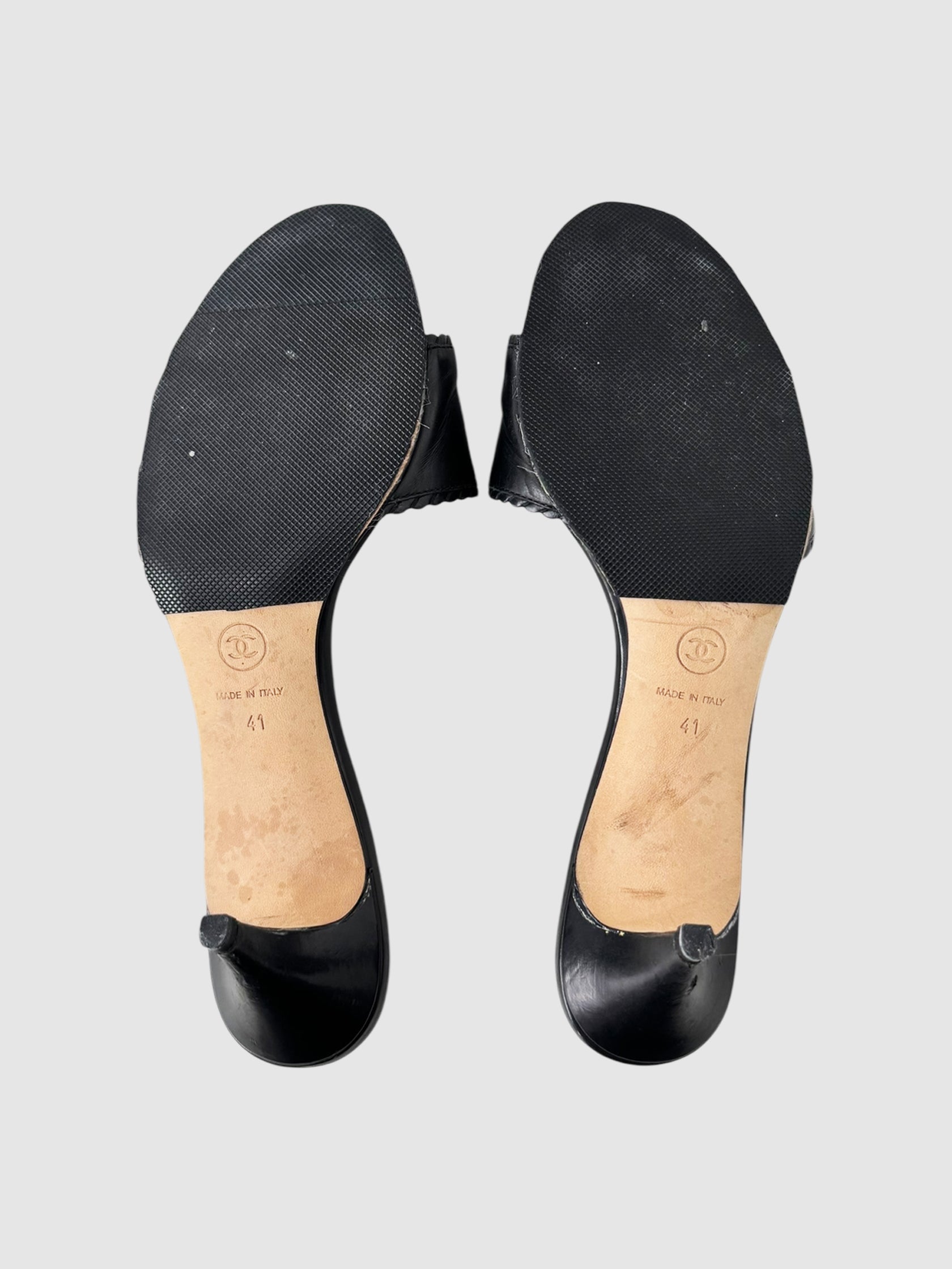 Leather CC Embroidered Slide Mules
