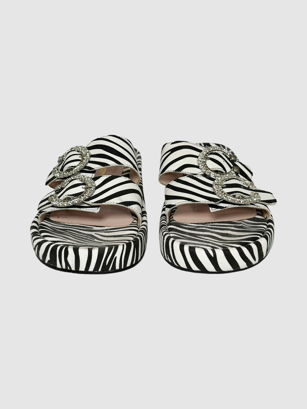 Zebra Print Crystal Buckle Slides - Size 40