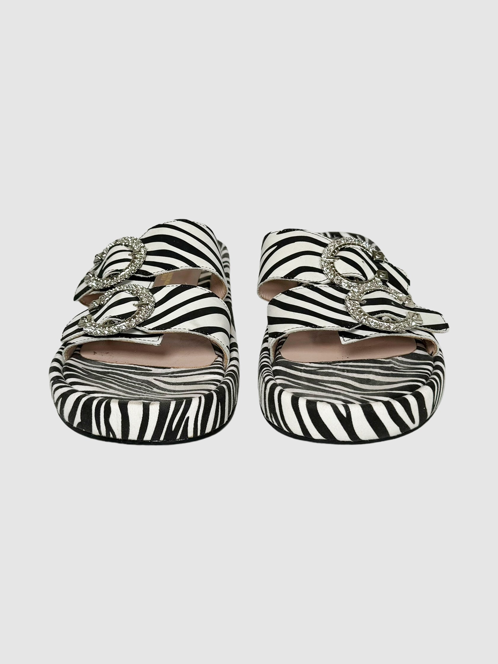 Zebra Print Crystal Buckle Slides - Size 40