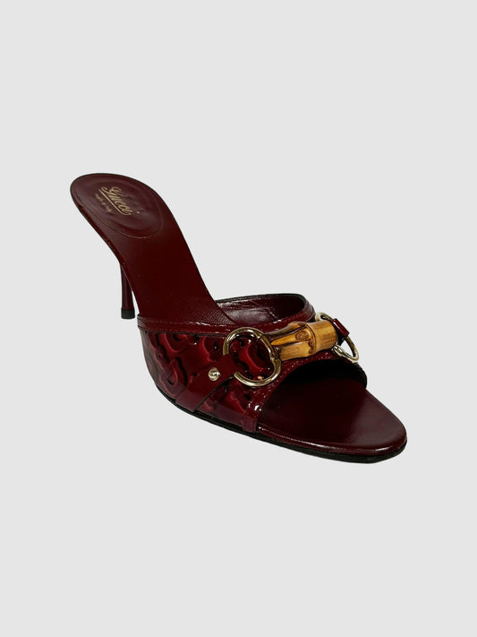 Gucci Burgundy Patent Leather Heels with Horsebit Accent, Size 8.5 Consignment Secondhand Designer Luxury Resale Toronto Trendy