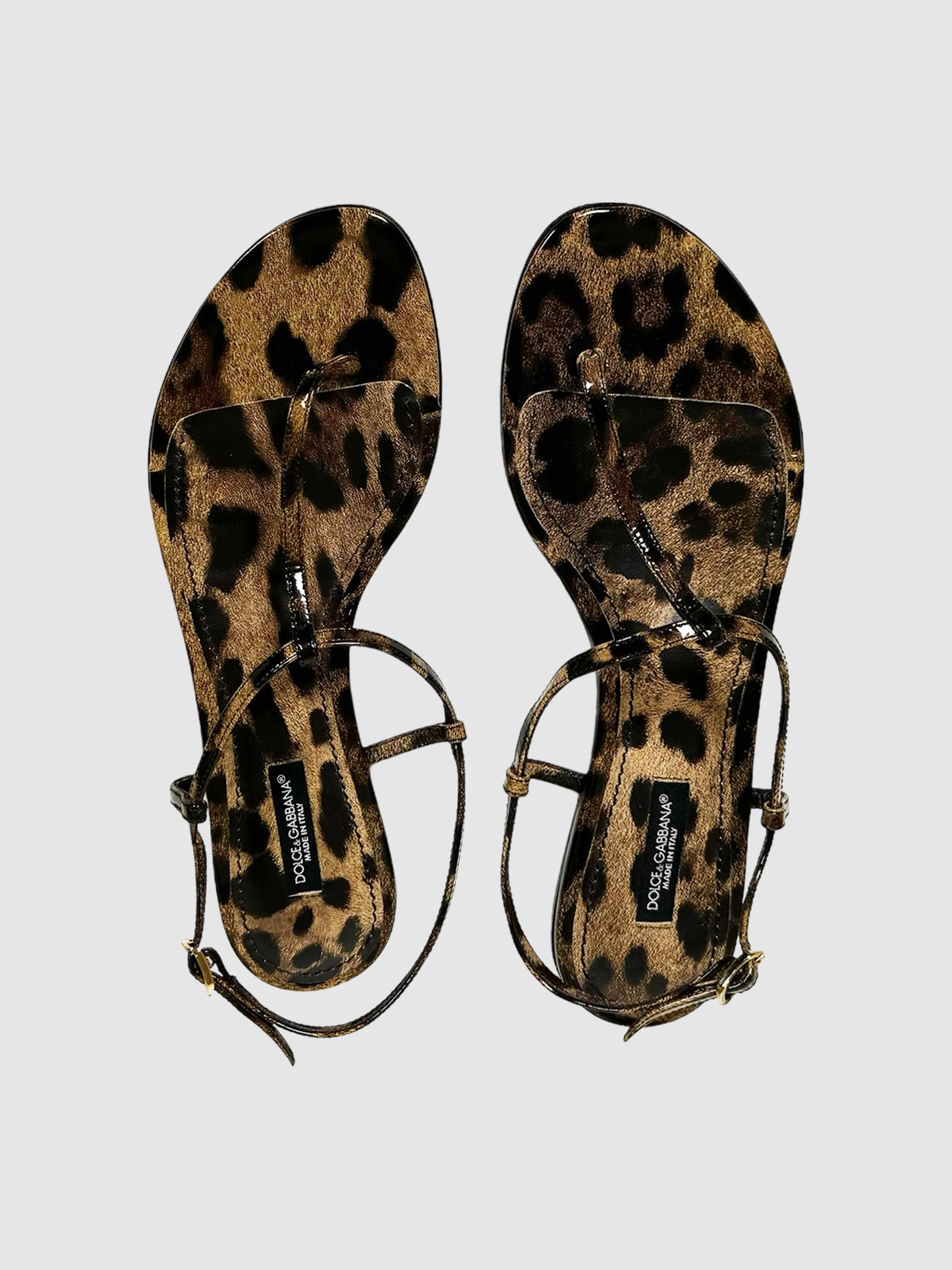 Leopard Print T-Strap Sandals - Size 37