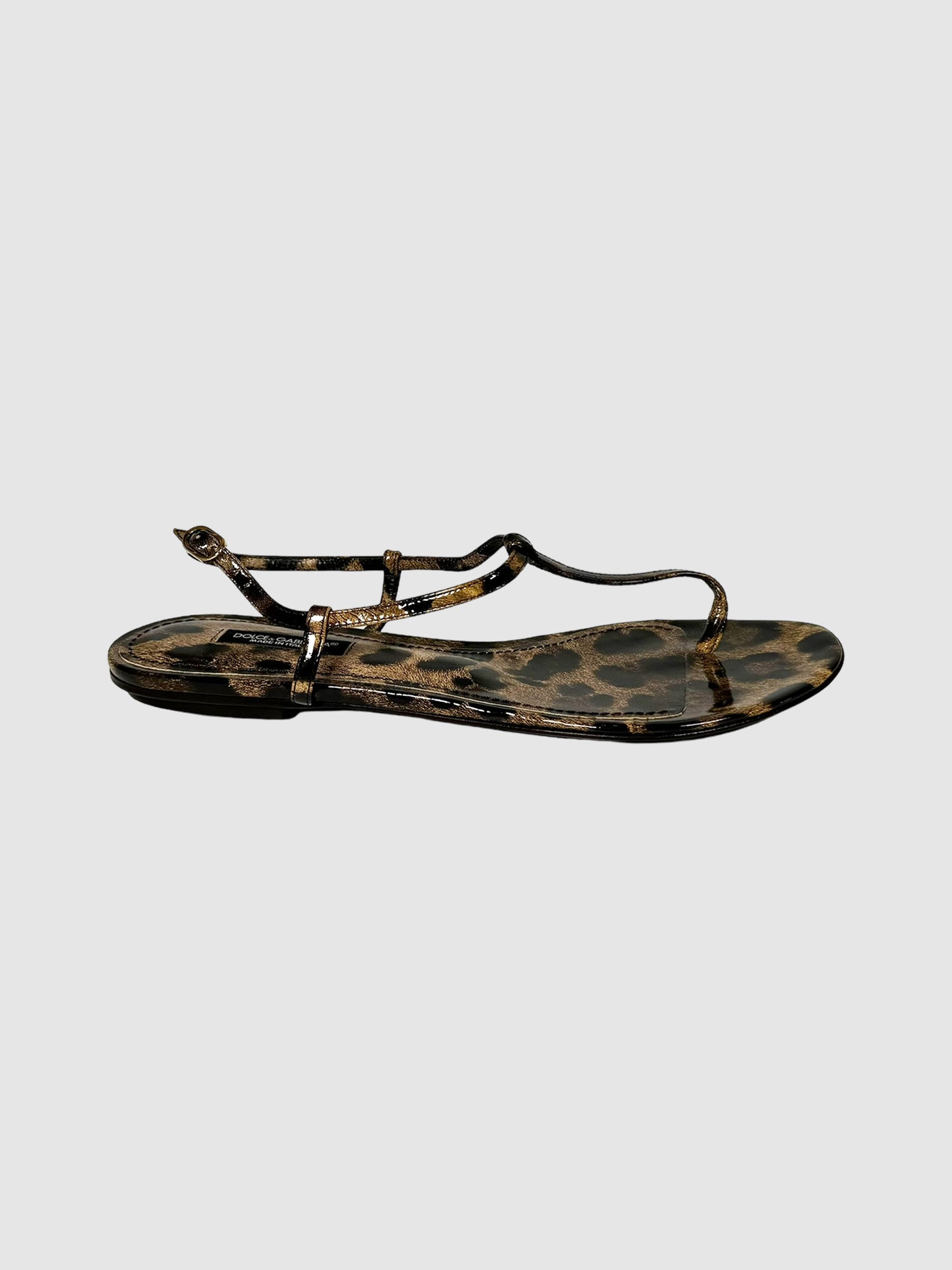 Leopard Print T-Strap Sandals - Size 37