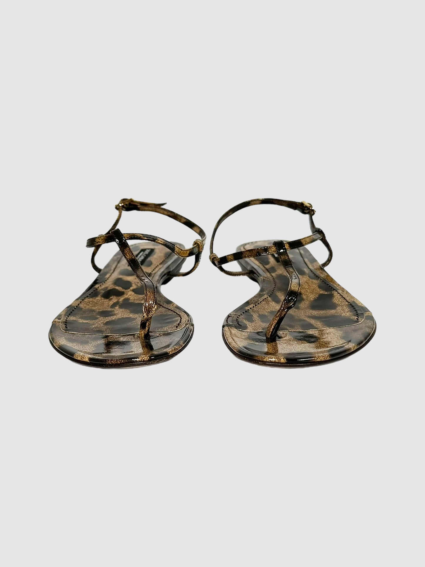 Leopard Print T-Strap Sandals - Size 37