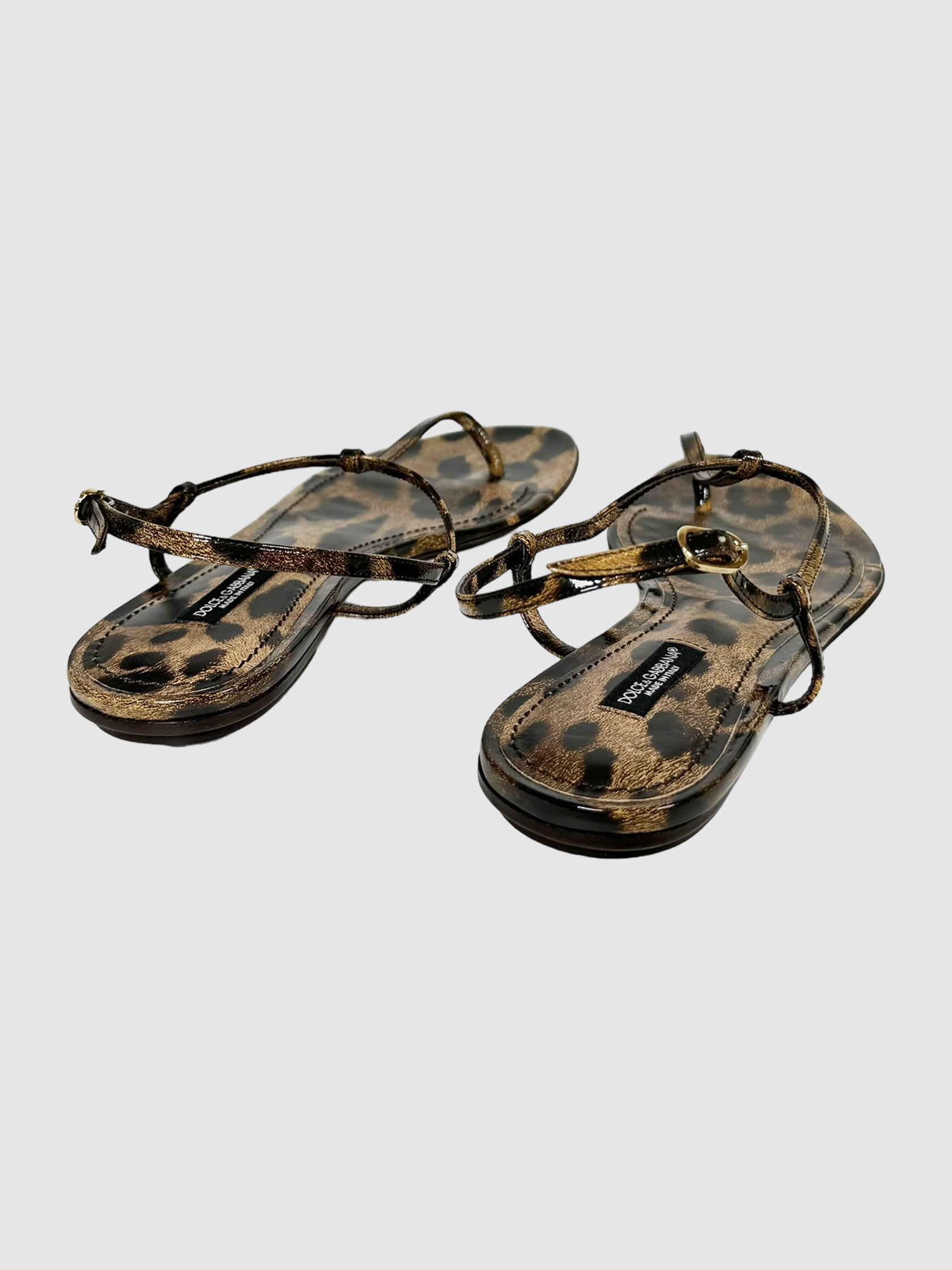 Leopard Print T-Strap Sandals - Size 37