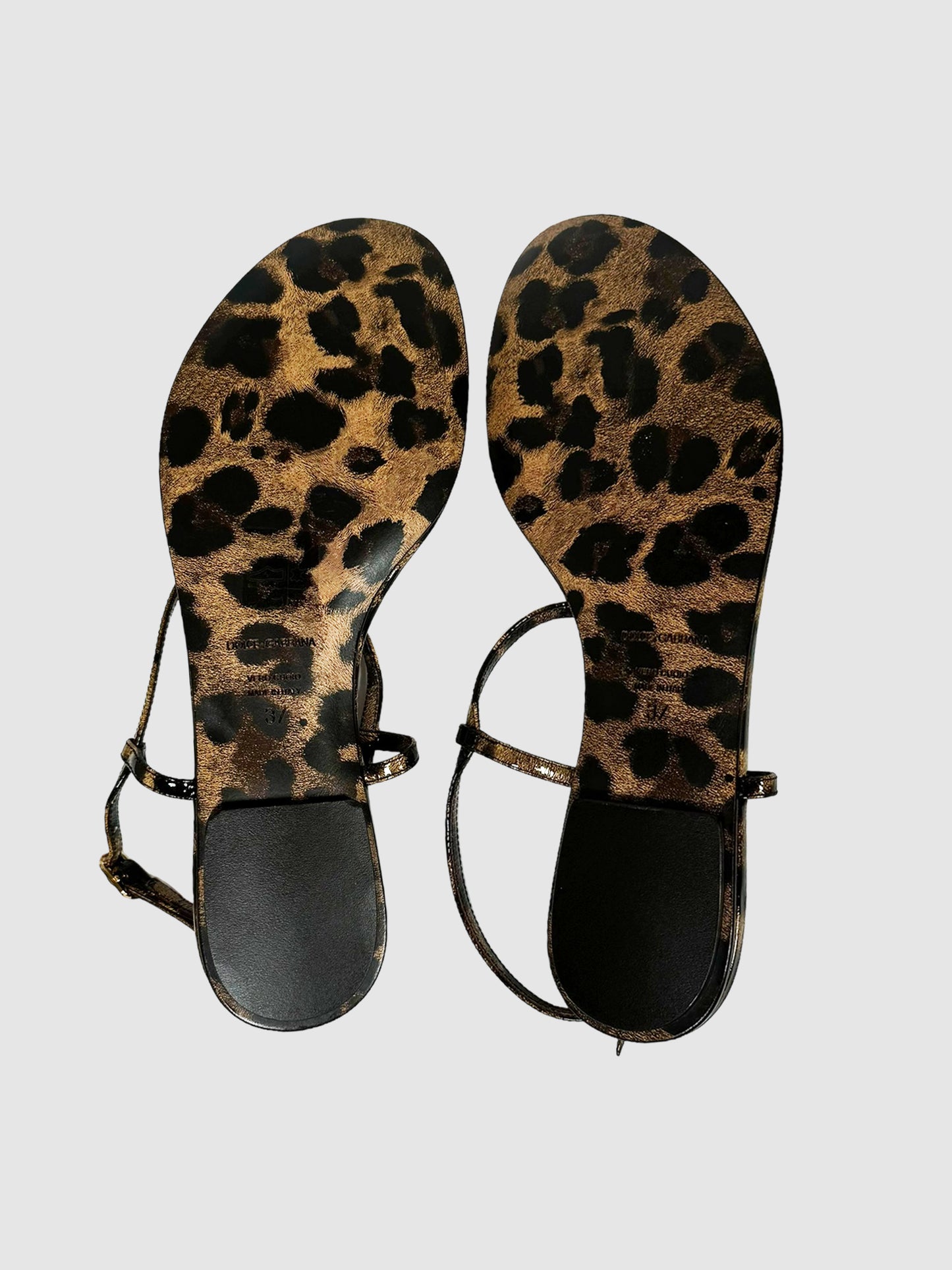 Leopard Print T-Strap Sandals - Size 37