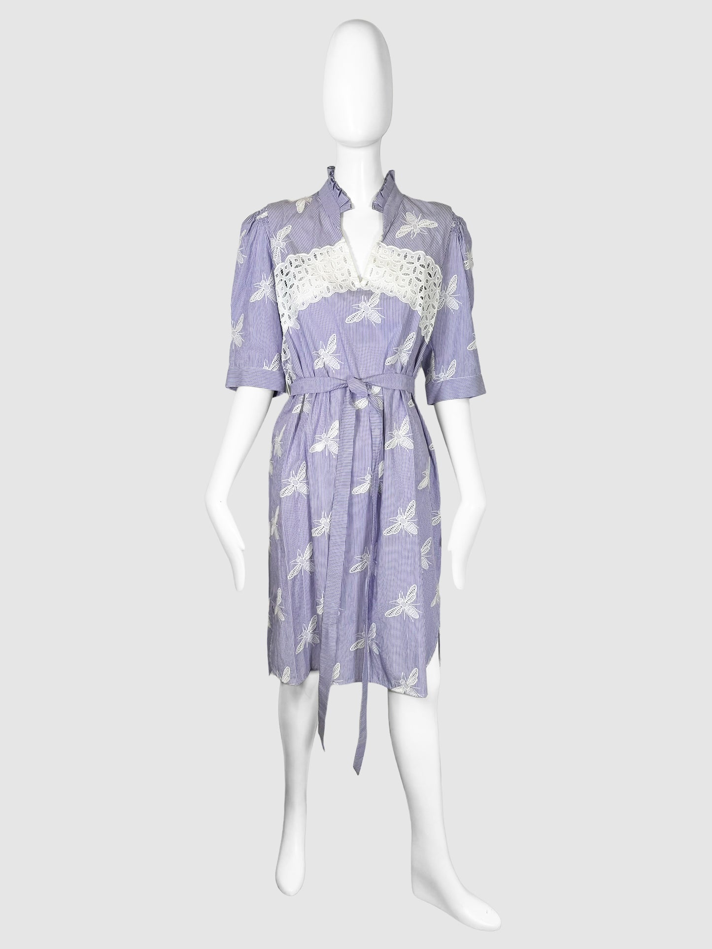 Bee Embroidery and Lace Shirt Dress - Size 38