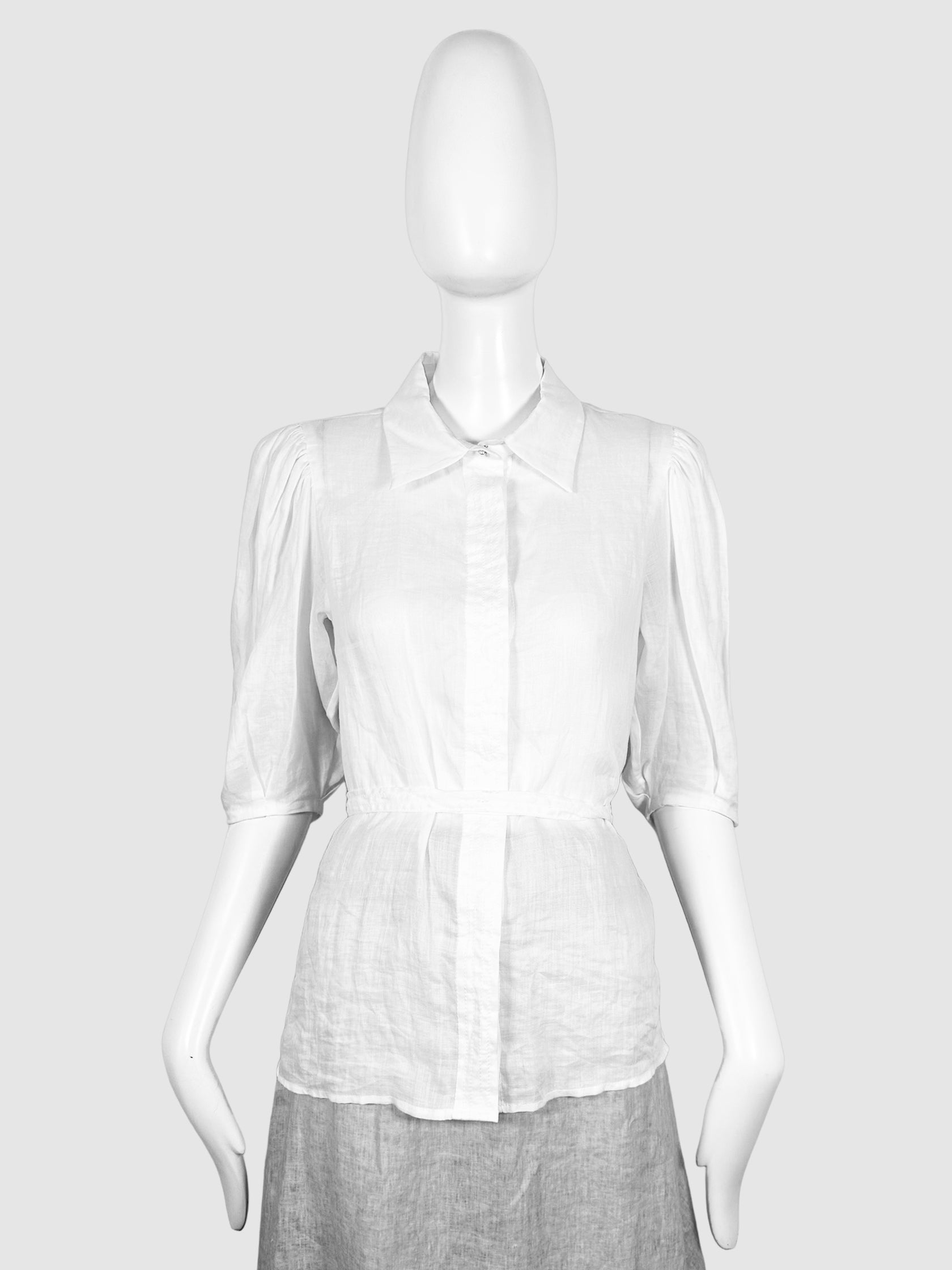 Sandro White Collared Button Down Top with Detachable Waist Tie Size Small Consignment Secondhand Designer Luxury Resale Toronto Trendy