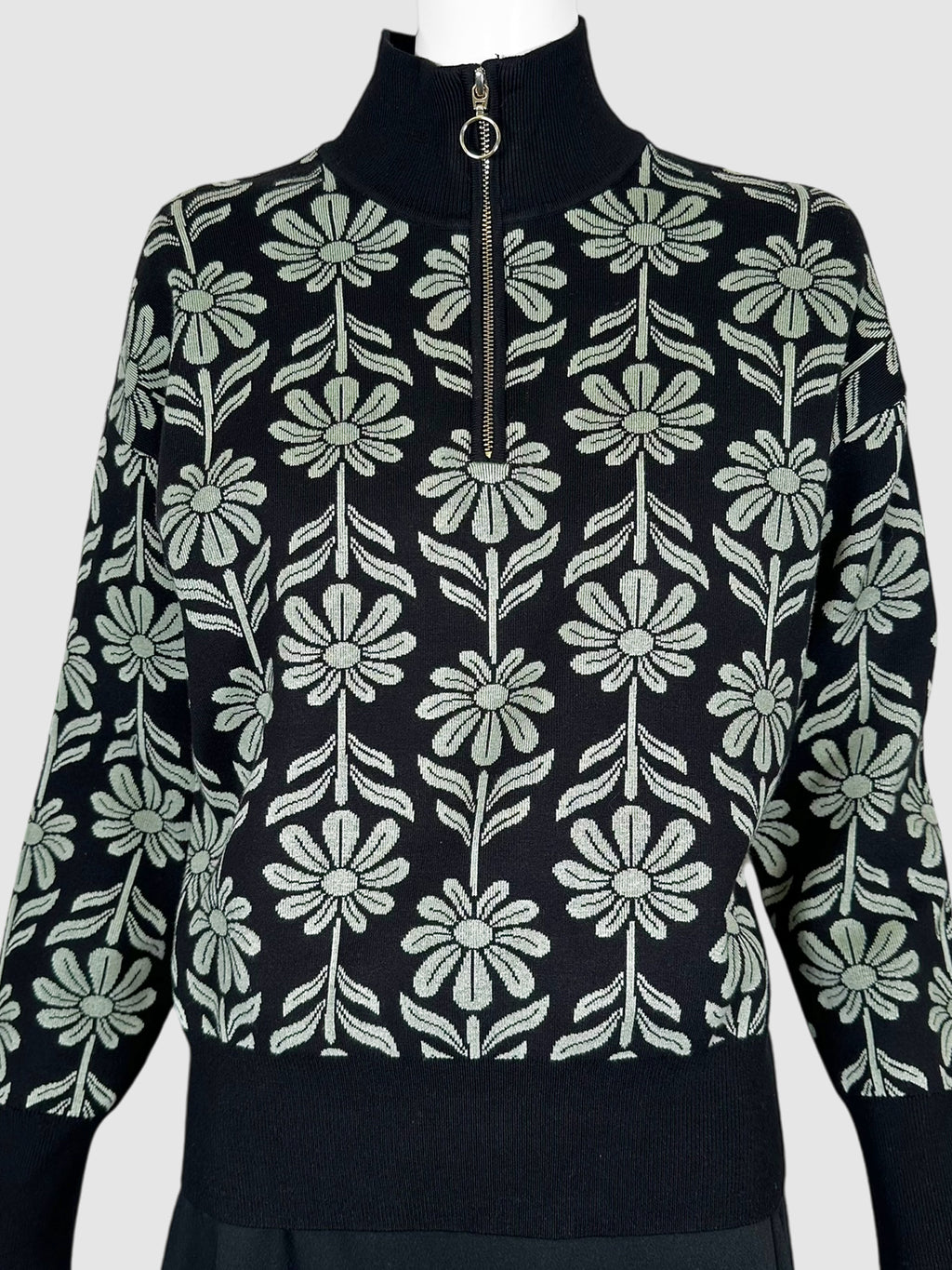 Flower Print Quarter Zip Sweater - Size S