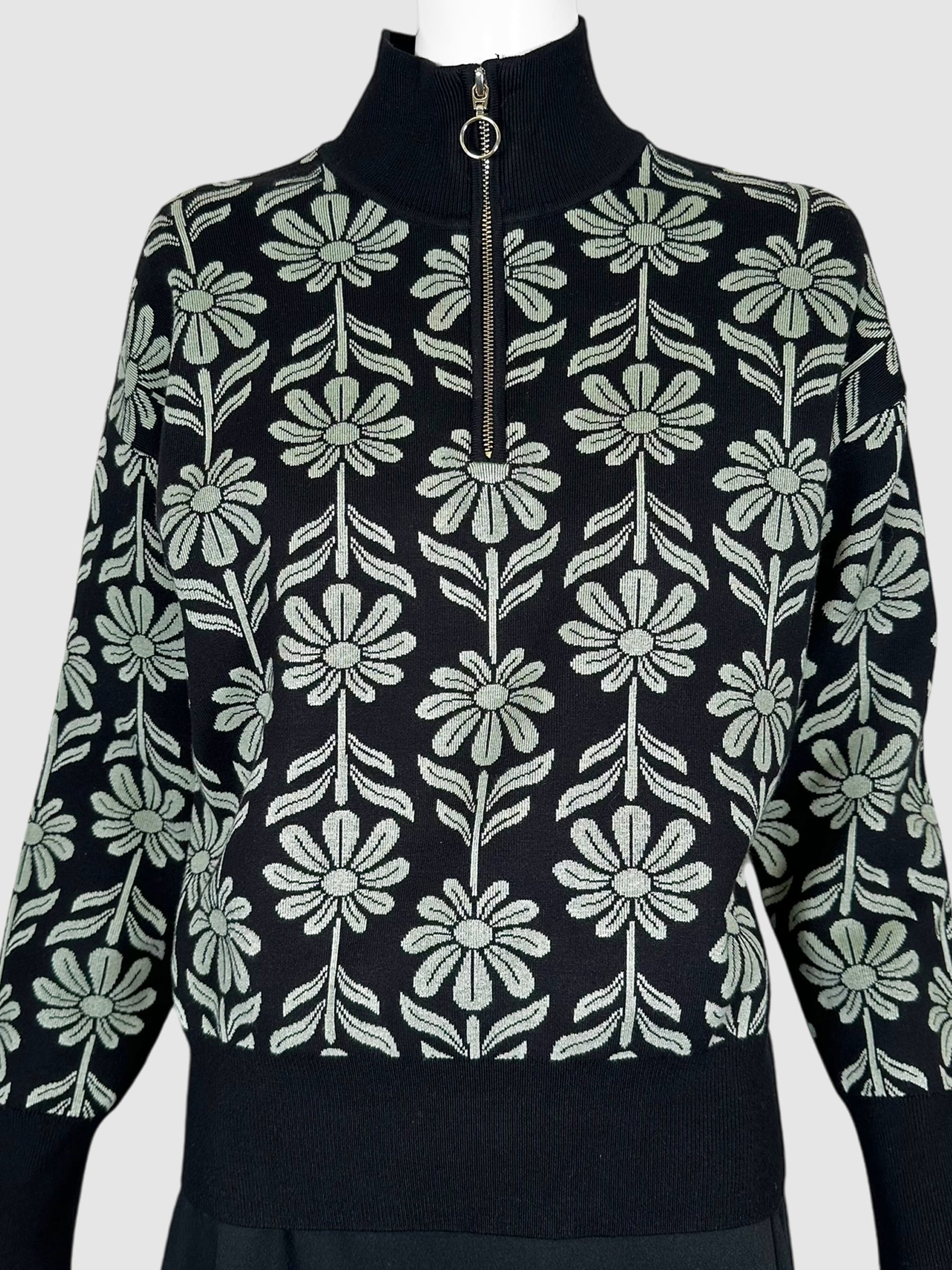Flower Print Quarter Zip Sweater - Size S