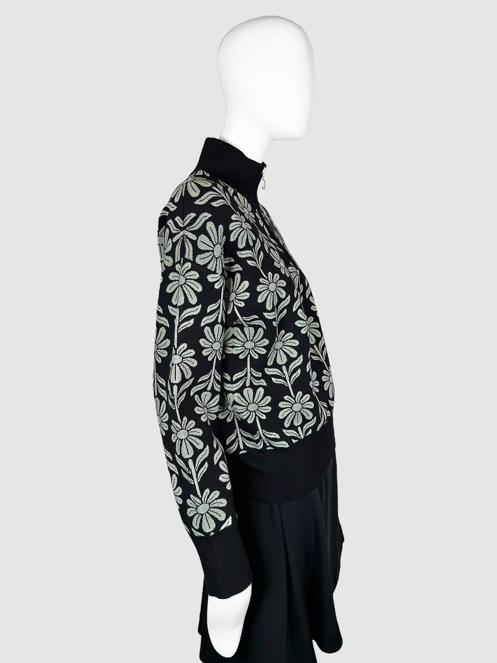 Flower Print Quarter Zip Sweater - Size S