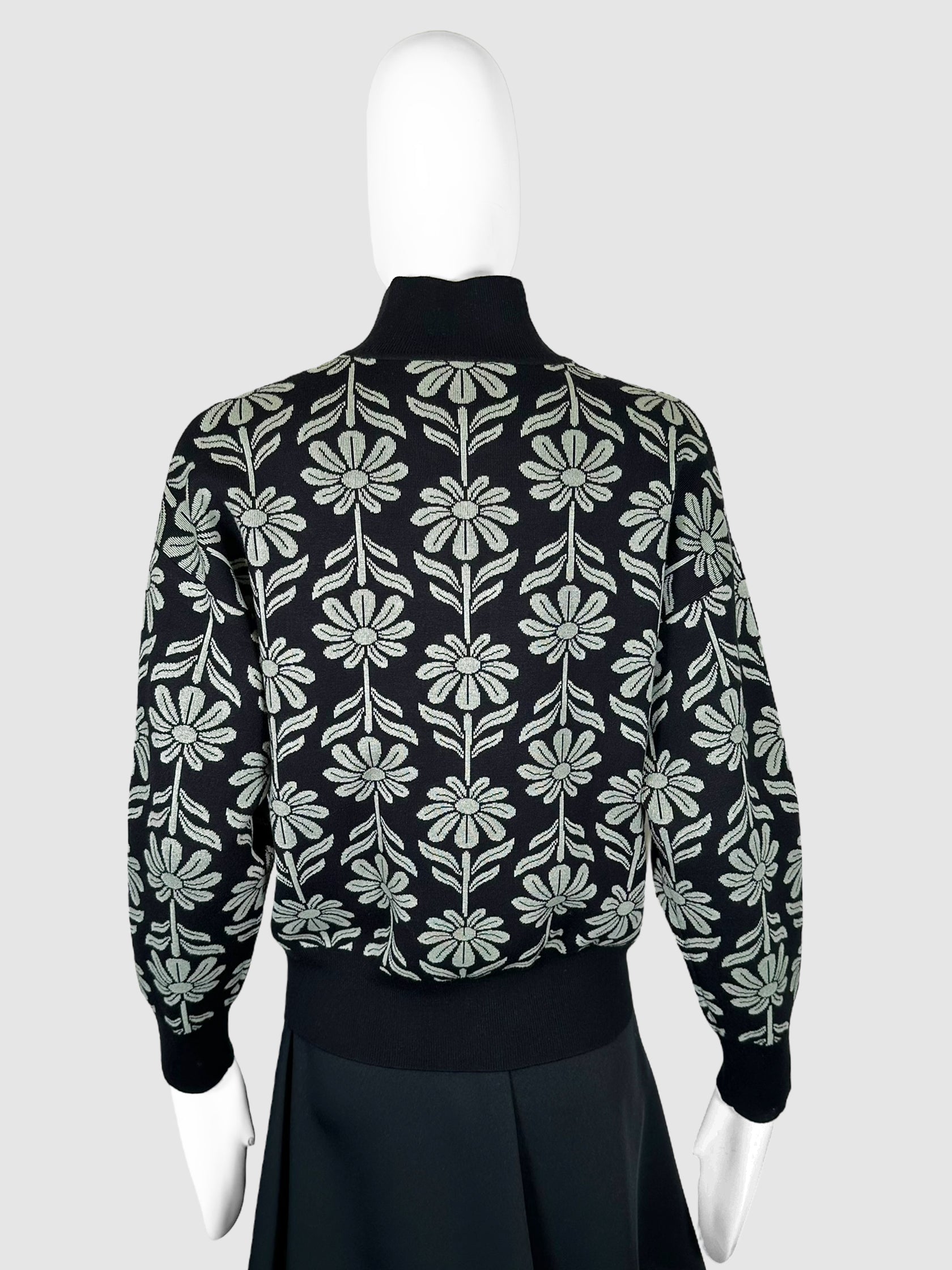 Flower Print Quarter Zip Sweater - Size S
