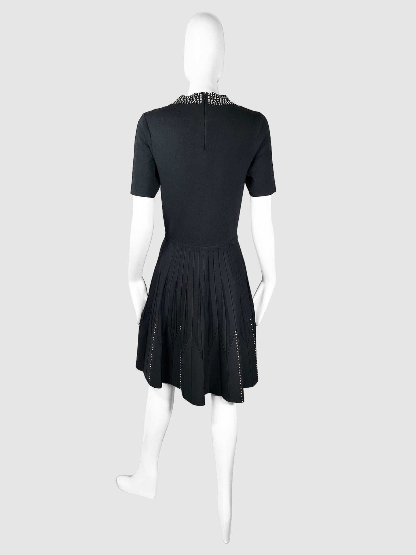 Stud-Accent Pleated Mini Dress