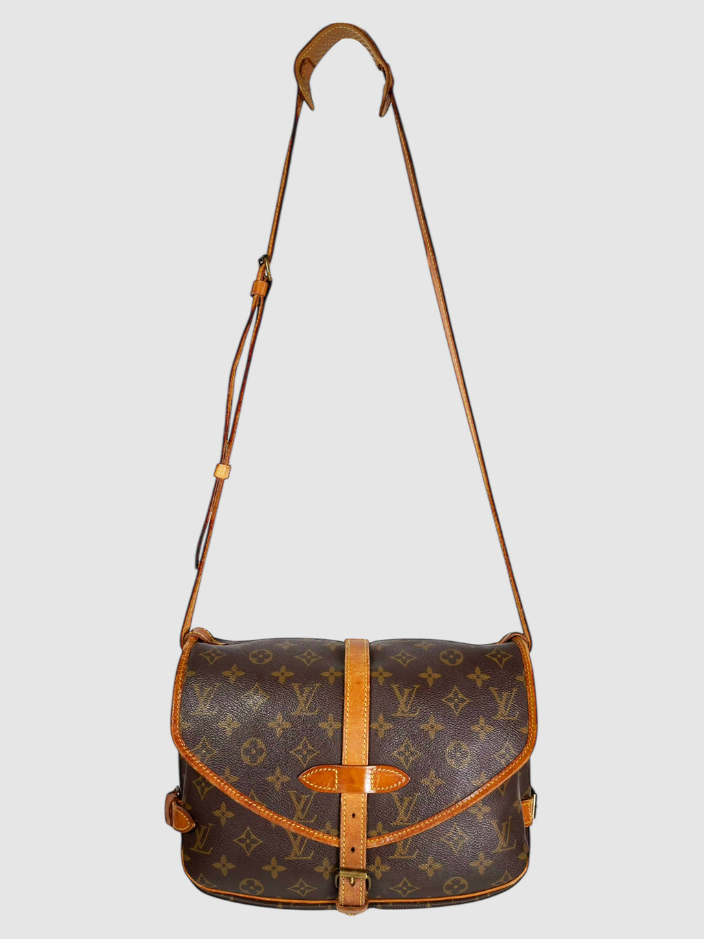Louis Vuitton Brown Monogram Canvas and Leather Saumur 30 Crossbody Bag luxury designer resale consignment toronto canada secondhand handbag