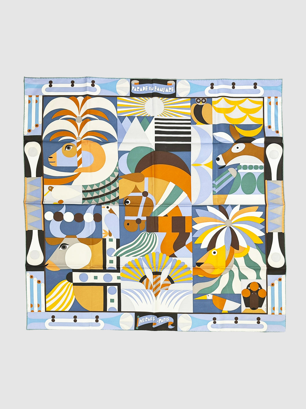 Hermès "Parade en Fanfare" Silk Scarf 90 Consignment Secondhand Designer Luxury Resale Toronto Trendy