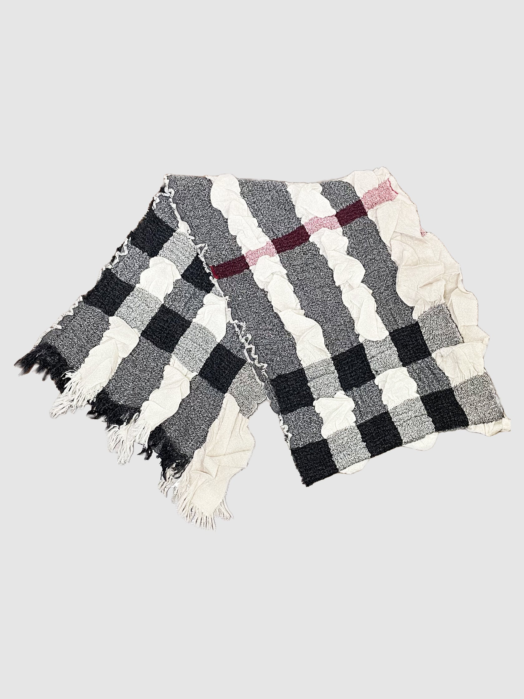 Crinkled Knitted Check Scarf