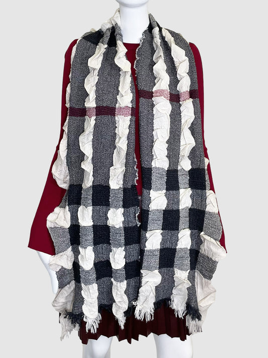 Crinkled Knitted Check Scarf