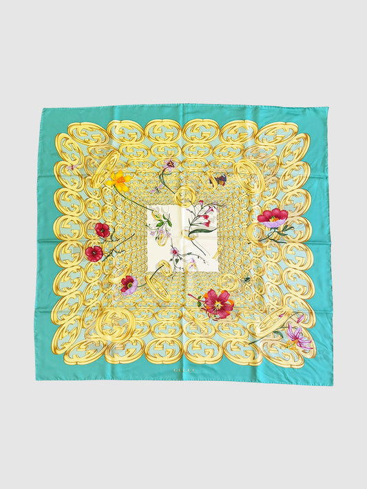 Floral Interlocking GG Silk Scarf