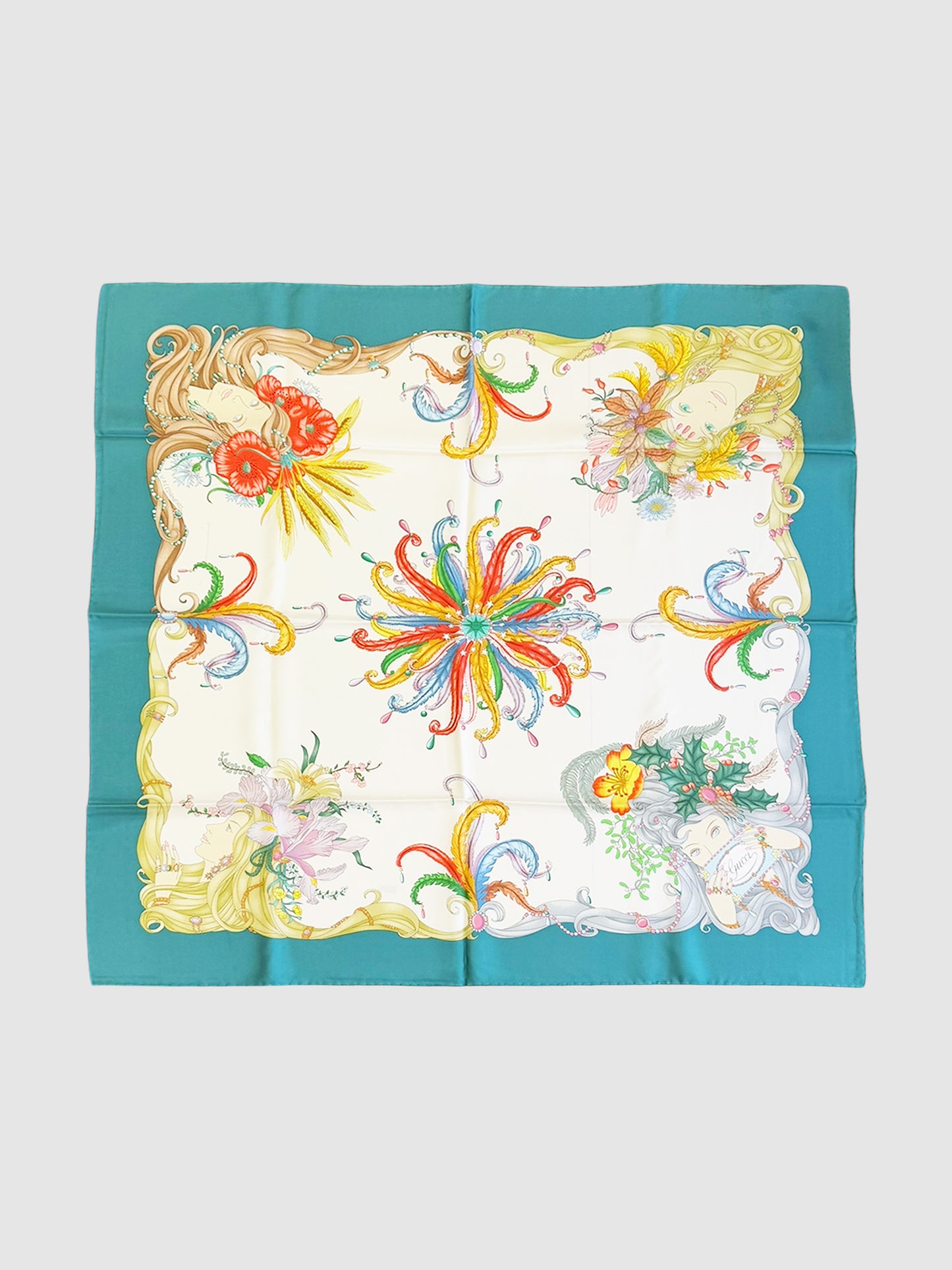 Floral Women Motif Silk Scarf