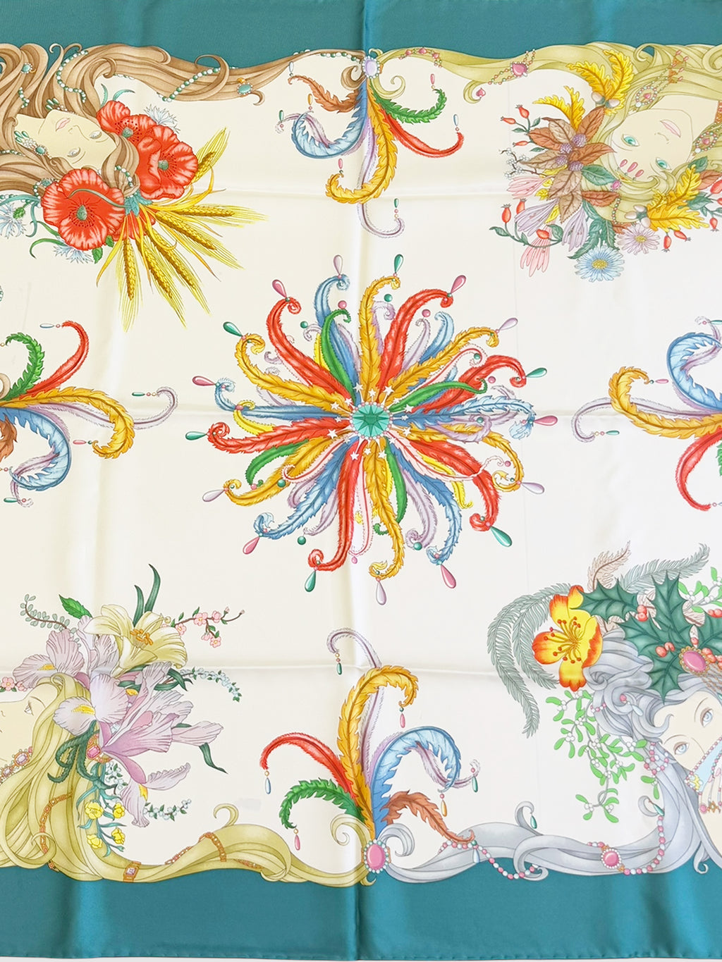 Floral Women Motif Silk Scarf