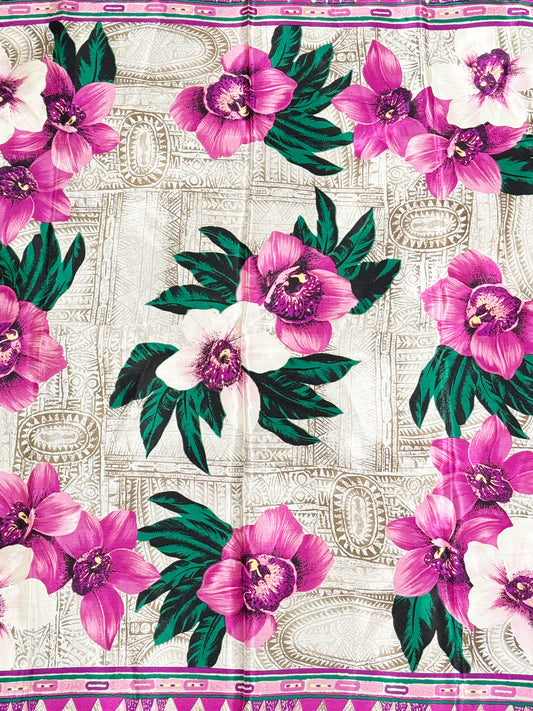 Oscar de la Renta Floral Print Silk Scarf in Fuchsia Pink and Off-White Luxury Designer Consignment Resale