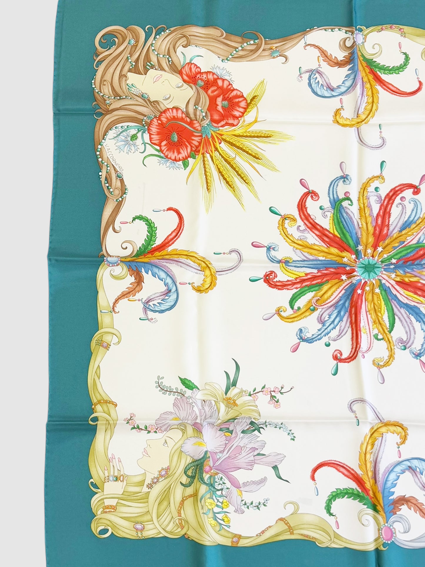 Floral Women Motif Silk Scarf