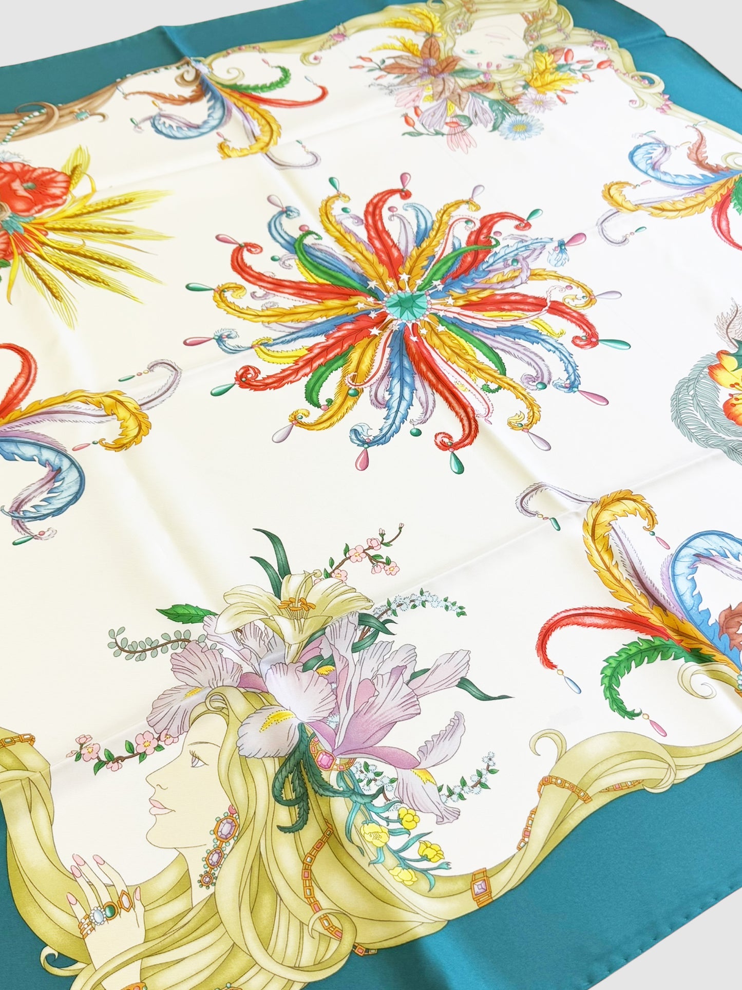 Floral Women Motif Silk Scarf