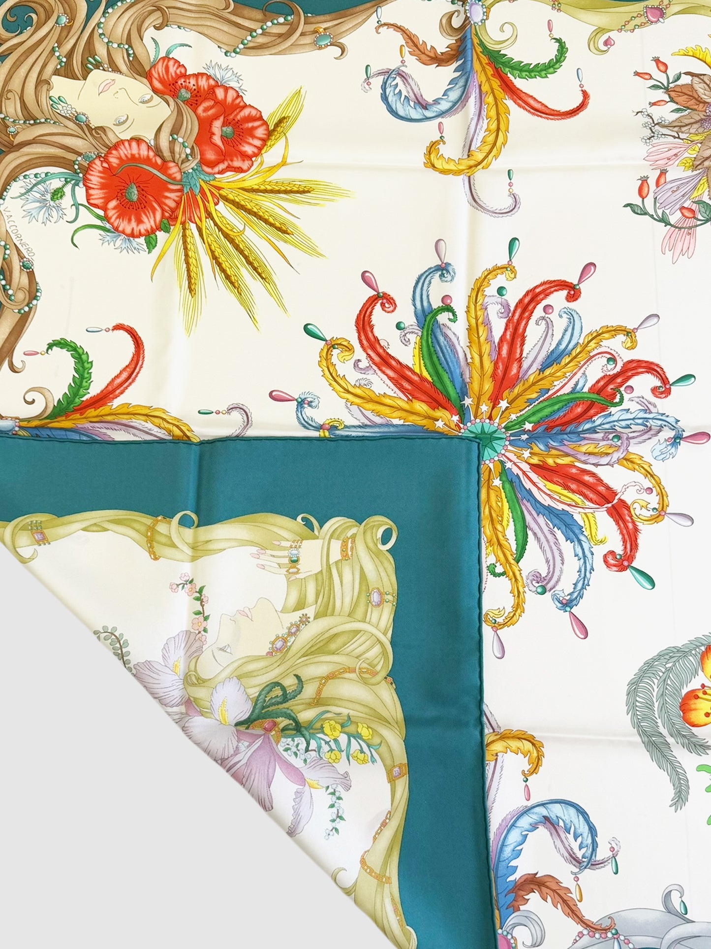 Floral Women Motif Silk Scarf