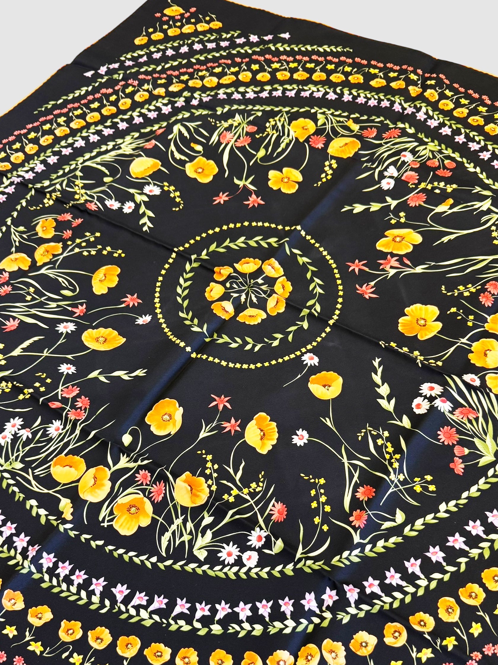 Floral Print Square Silk Scarf