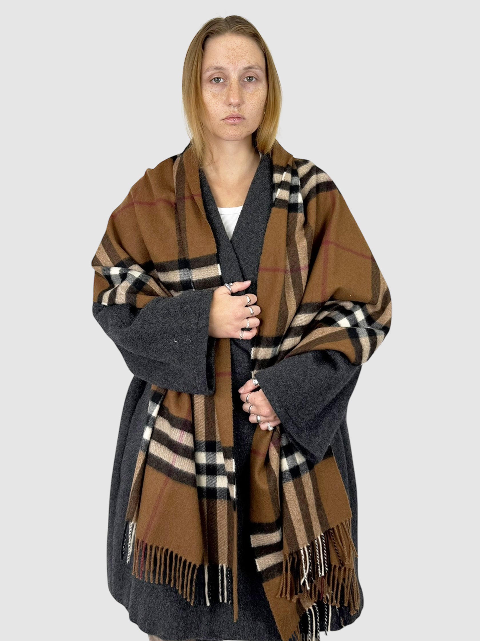 Large Check Cashmere Scarf