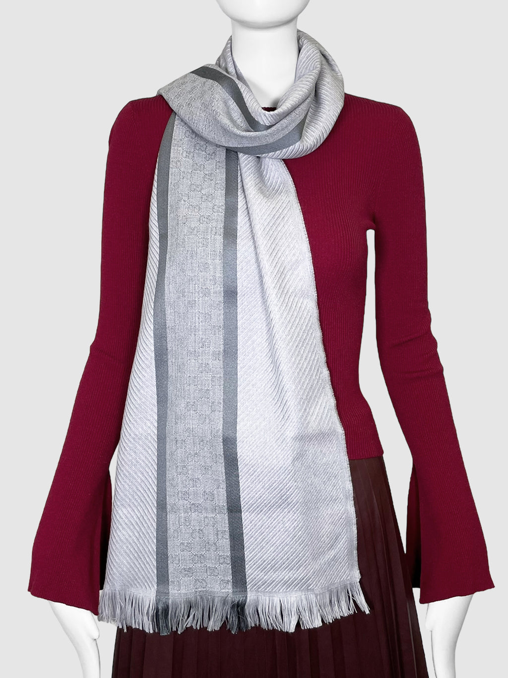 Stripe Scarf with Fringe Trim