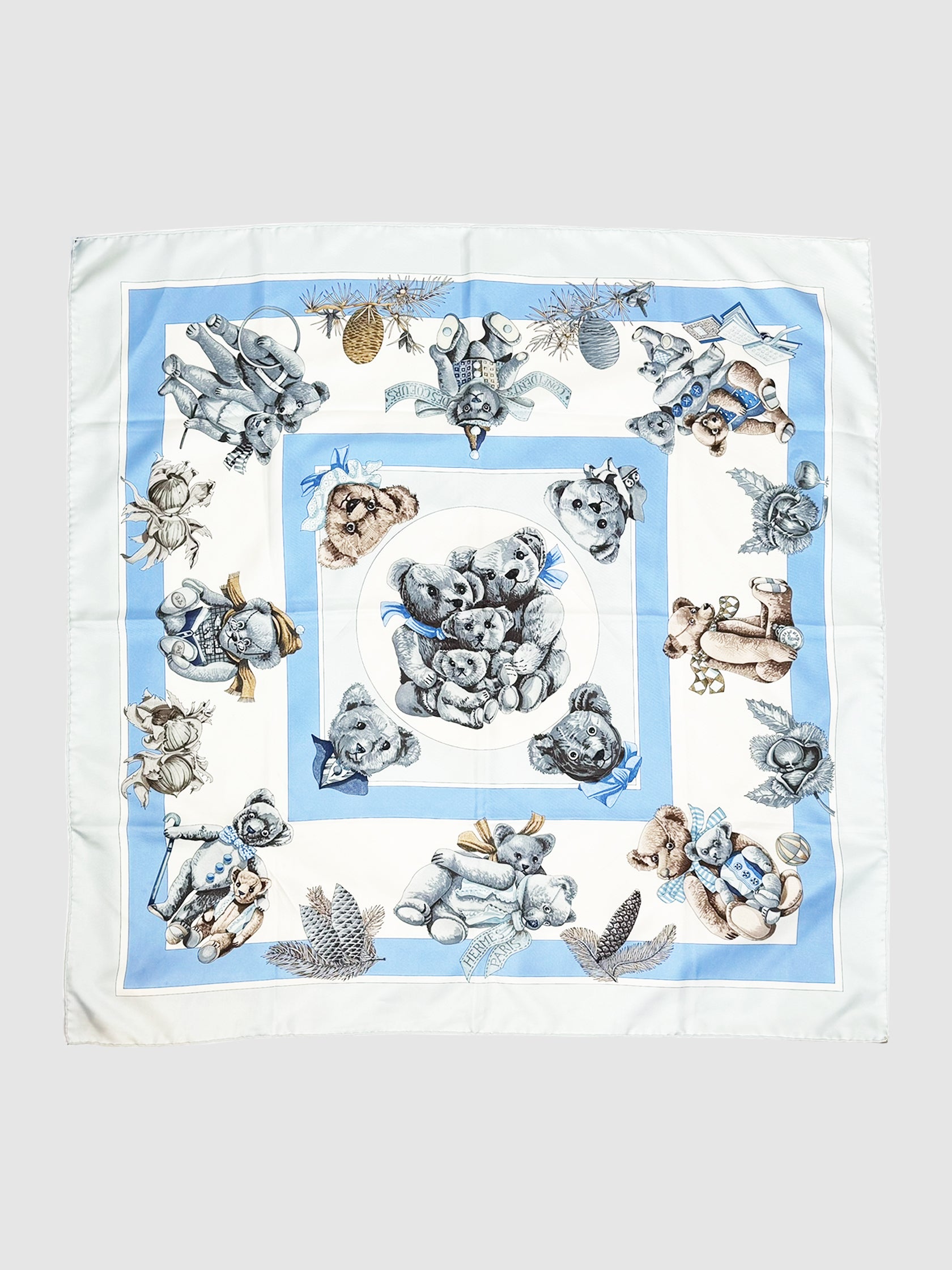 Hermès "Confidents Des Coeurs" Silk Scarf Loic Dubigeon Teddy Bears Luxury Consignment Secondhand Designer Resale Toronto