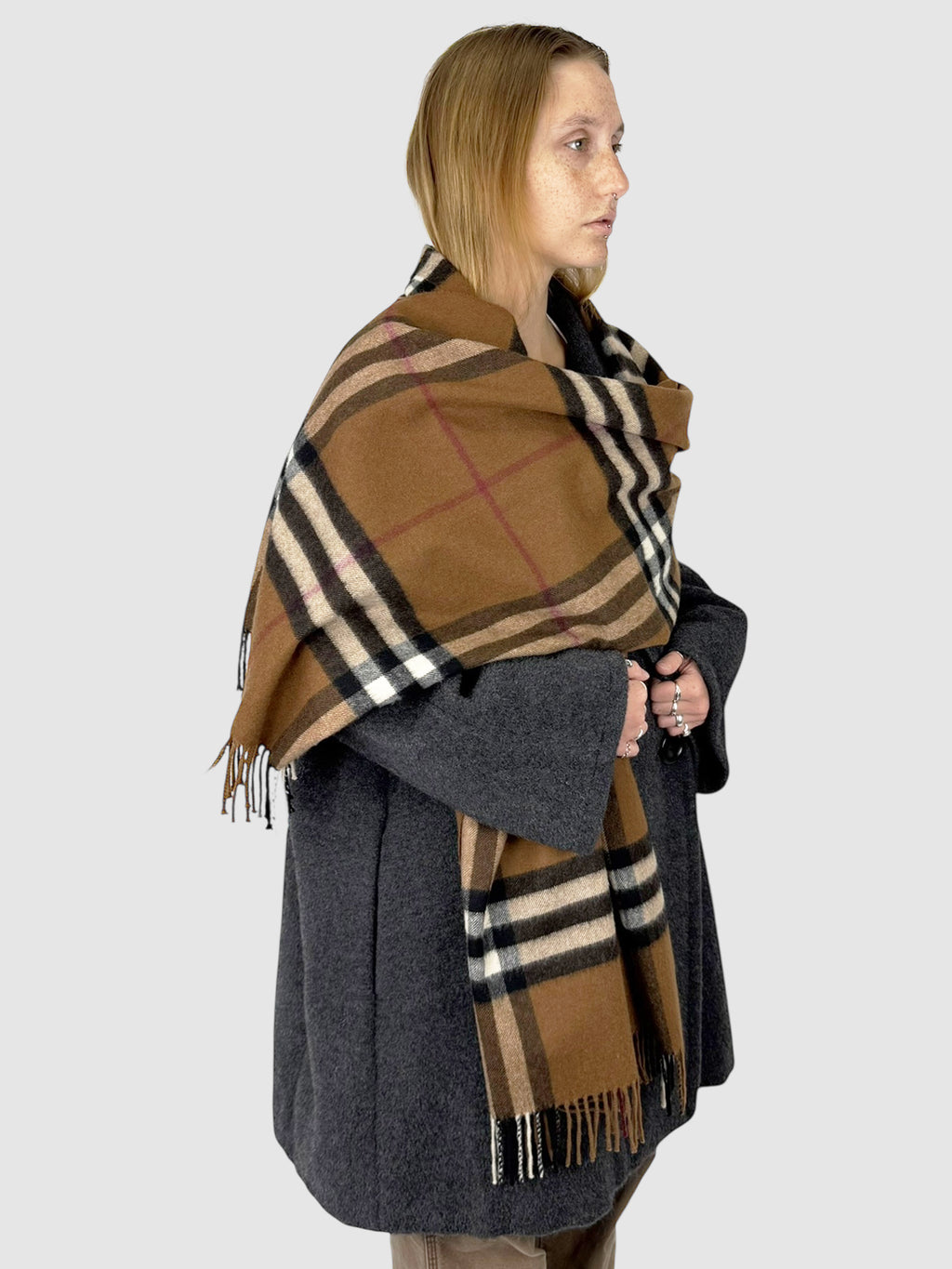 Large Check Cashmere Scarf
