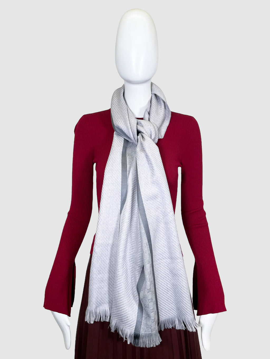 Stripe Scarf with Fringe Trim