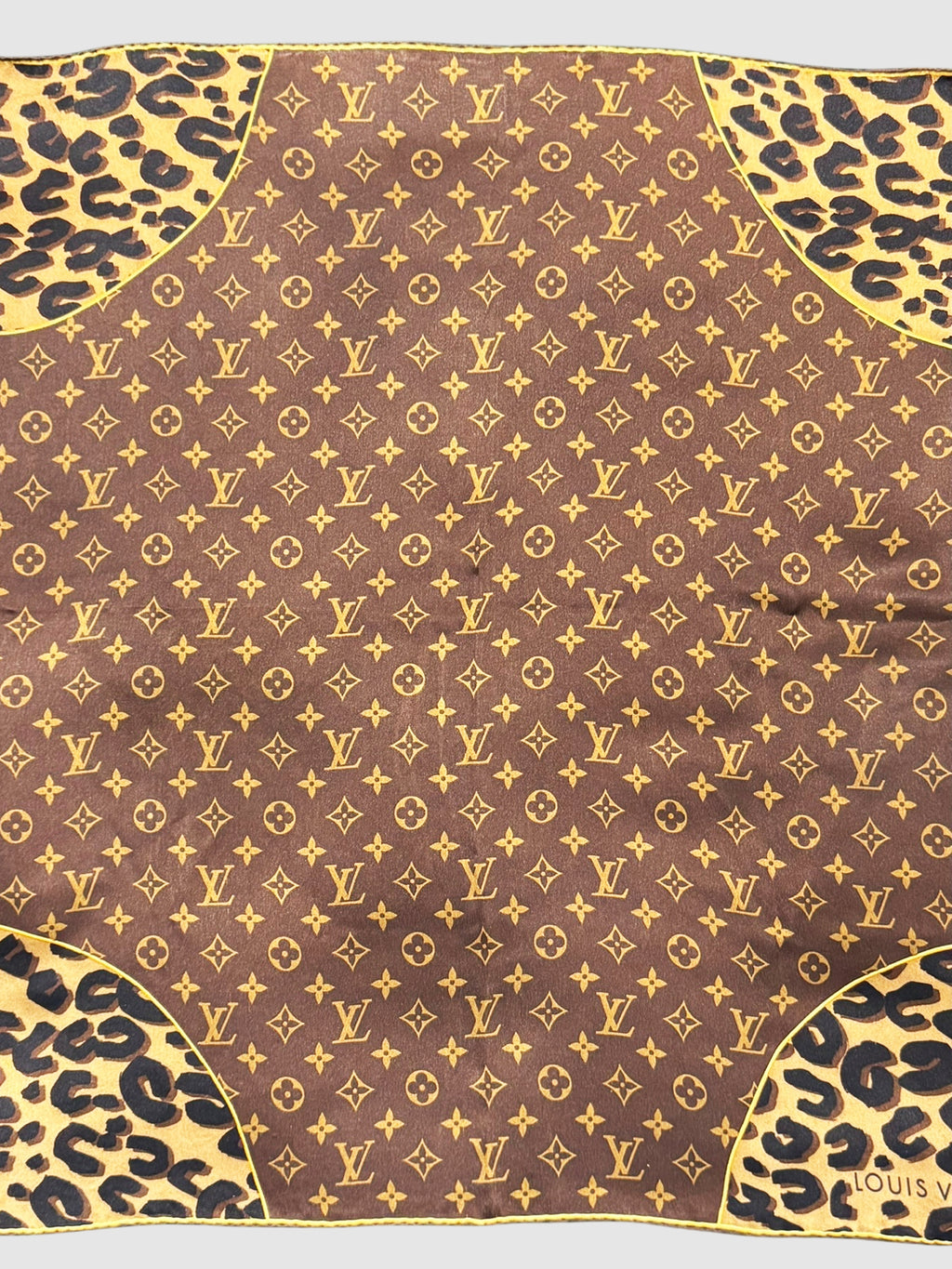 Louis Vuitton Leopard Print Trim Monogram Square Silk Scarf Luxury Designer Resale Consignment Toronto Accessories