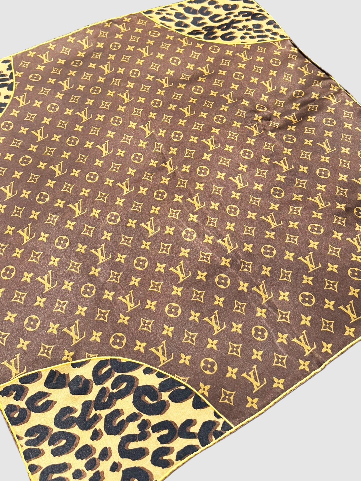 Leopard Monogram Square Silk Scarf