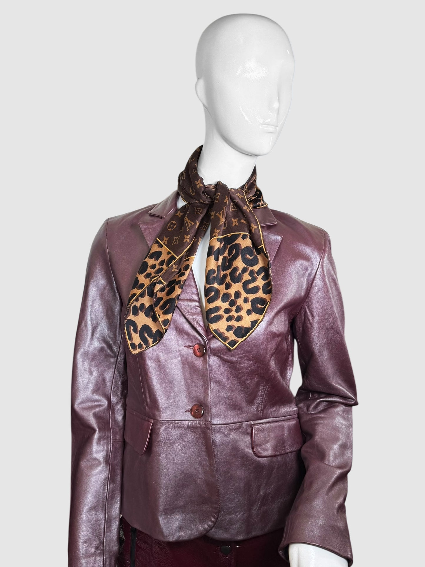 Leopard Monogram Square Silk Scarf