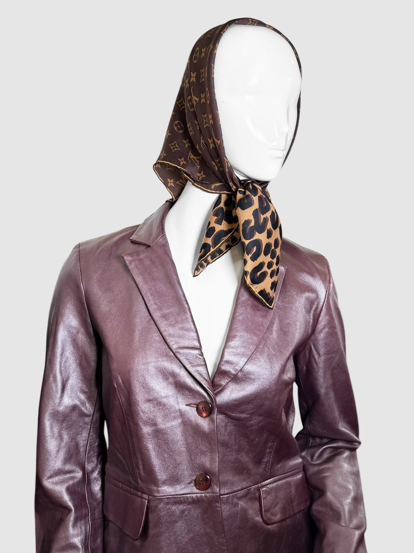 Leopard Monogram Square Silk Scarf