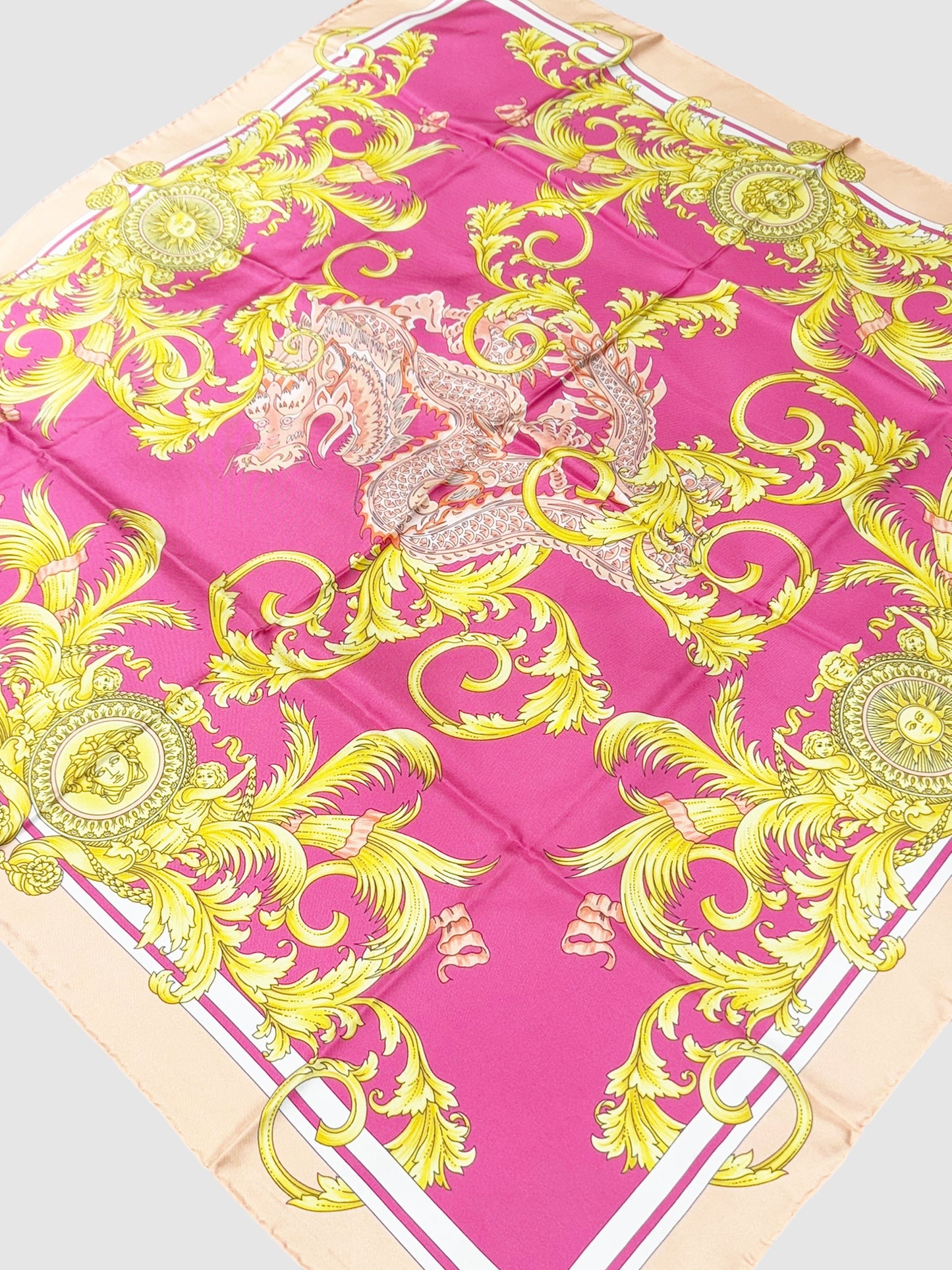 Dragon Baroque Print Silk Scarf