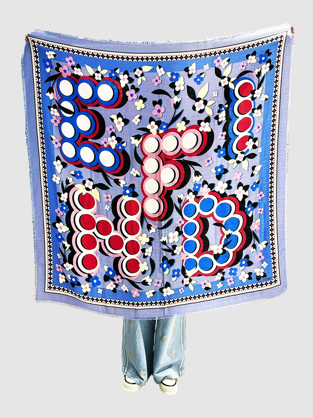 Floral and Spot Print Cashmere Scarf