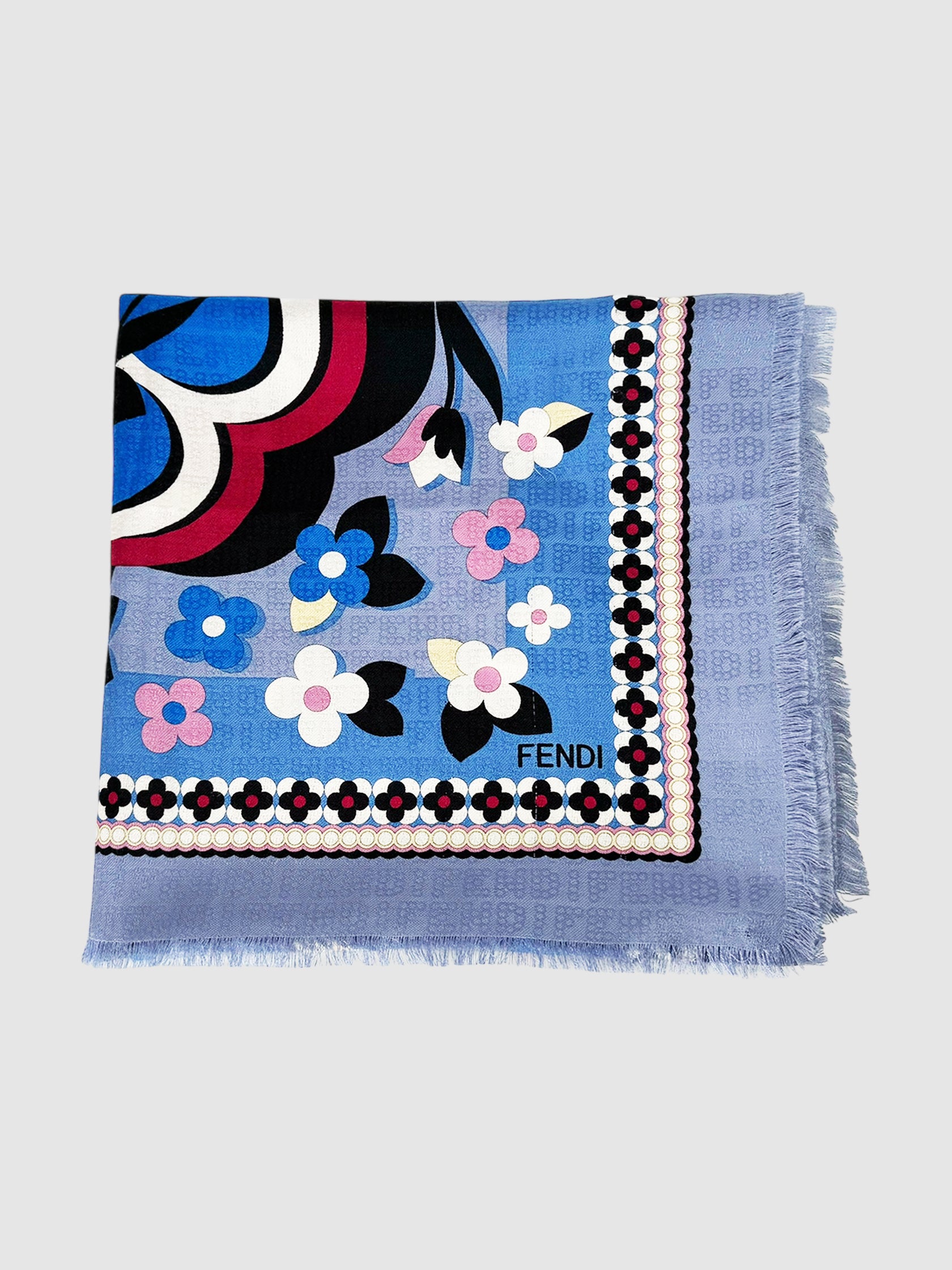 Floral and Spot Print Cashmere Scarf