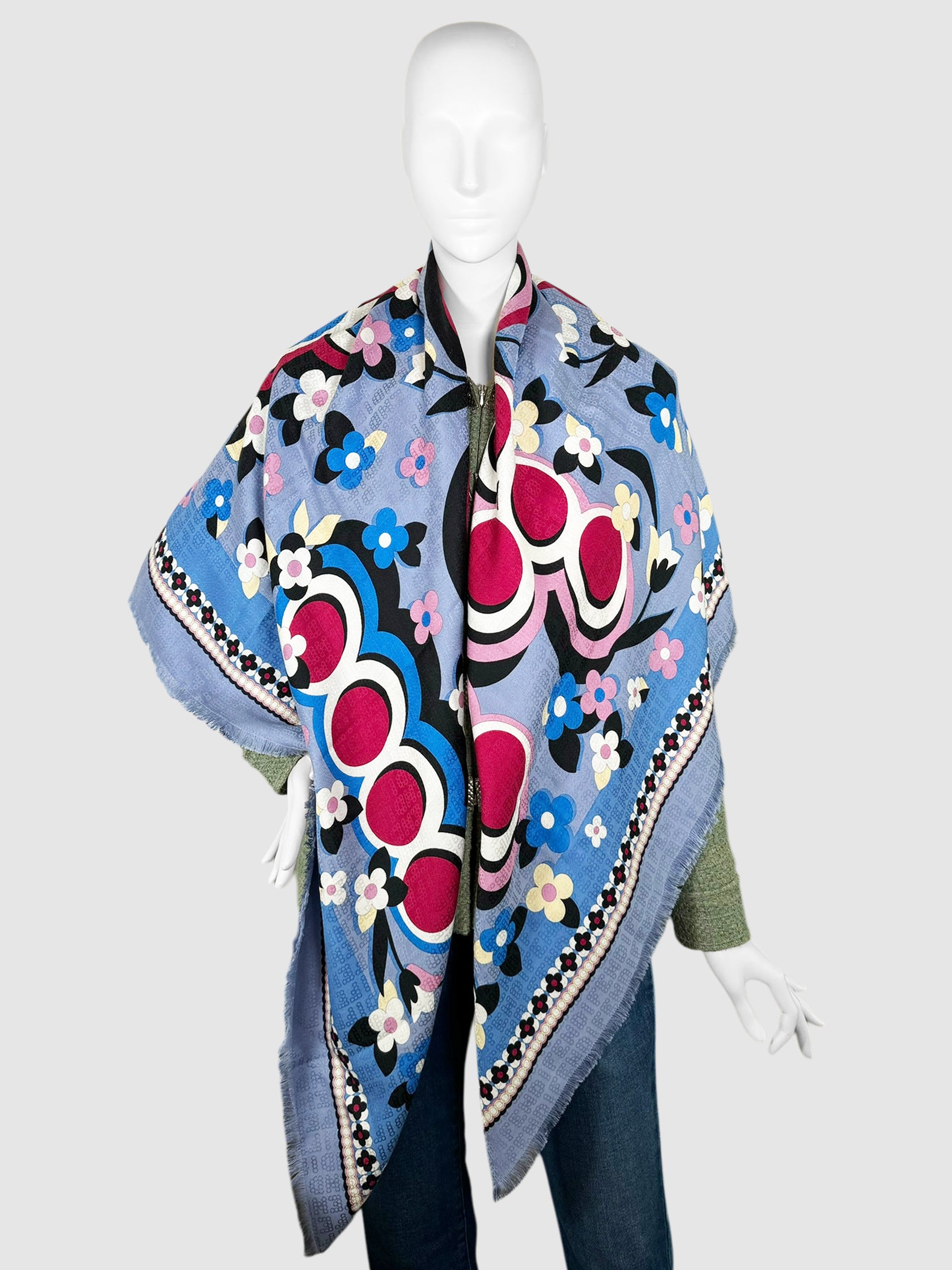 Floral and Spot Print Cashmere Scarf